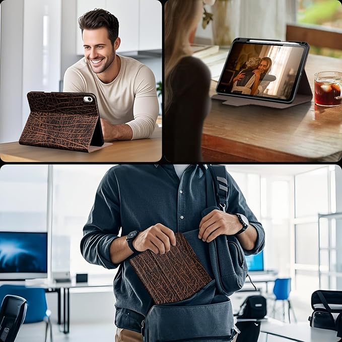 Gexmil Leather Case for iPad (A16) 11th Generation 11 Inch 2025 iPad 10th Generation 10.9 Inch 2022Protective Cover with Pencil HolderMagnetic ClosureAuto Sleep/WakeBuffalo Pattern