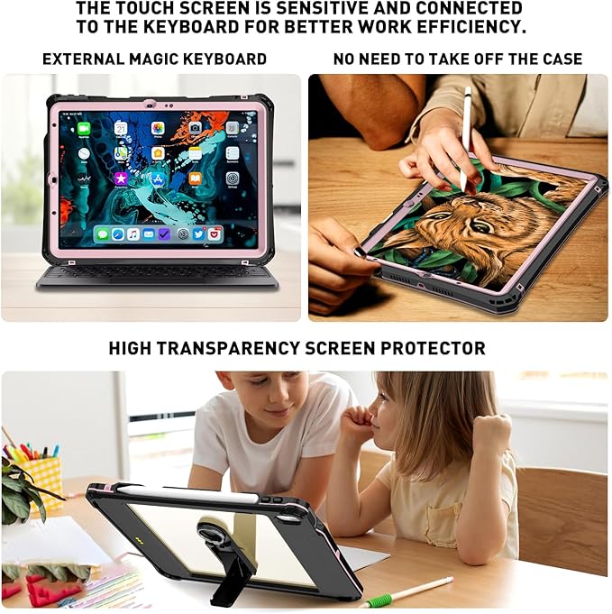 for iPad Air 11 Inch Case M2 iPad Air 6th/5th/4th Gen Case (2024/2022/2020) 10.9 Inch Shockproof Waterproof Cover Adjustable Kickstand/Pencil Holde with Built-in Screen Protector Purple