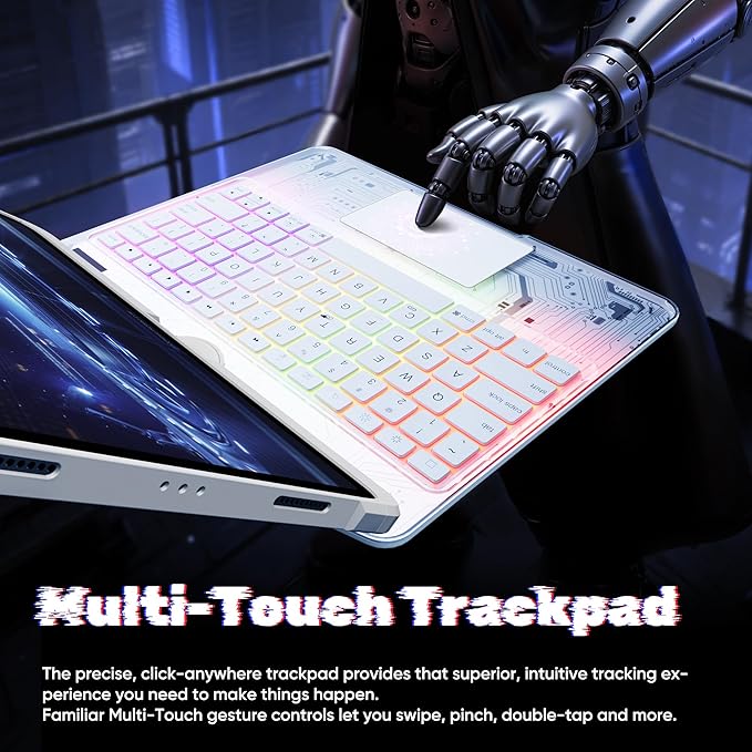 KITONE Transparent Case with Wireless Keyboard only for 2024 iPad Pro 11-in.(M4) 7 Colors Backlight Trackpad 360°Rotating Stand for iPad Pro 11(5th Gen) Tech Style