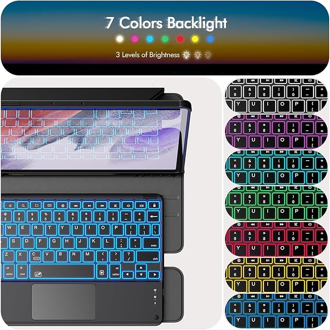 INFILAND for Galaxy Tab S10+ S9+ Plus/S9 FE+ Plus Keyboard Case [High Precision Tackpad] 360 Rotating Stand Detachable Magnetic Wireless Keyboard Cover Light Black
