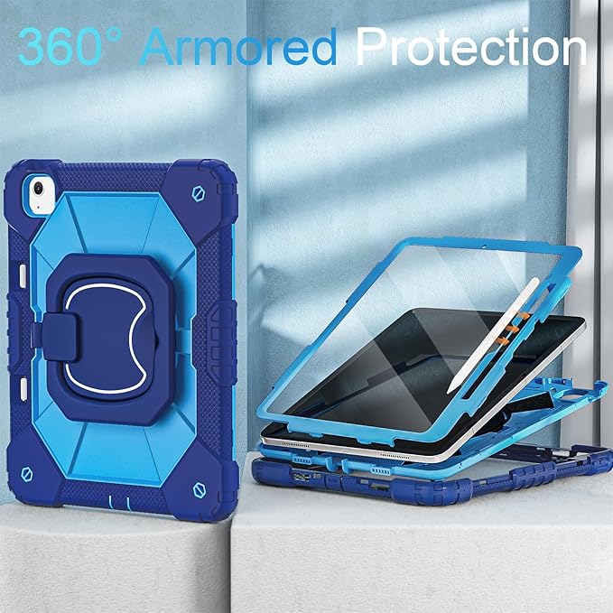 WESOROL Cases for iPad Air 13 Inch (M3/M2) 2025/2024 with Screen Protector/360° Rotating Stand/Pencil Holder/Shoulder StrapMilitary Grade Shockproof Cover for iPad Air Case 13 Inch Navy Blue