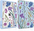 DONGKE for iPad 9th/8th/7th Generation Case 10.2 Inch (2021/2020/2019) [Auto Sleep/Wake &amp Pencil Holder] Clear Acrylic Back Trifold Stand Cover Blue Botanical Wildflower