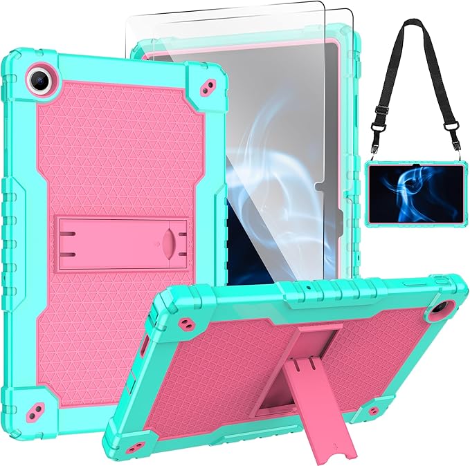 Hybrid Case for Onn 10.4 Tablet Pro 2023 Model: 100110603 with Tempered Glass &amp Shoulder Strap (Green+Pink/2 Pcs)