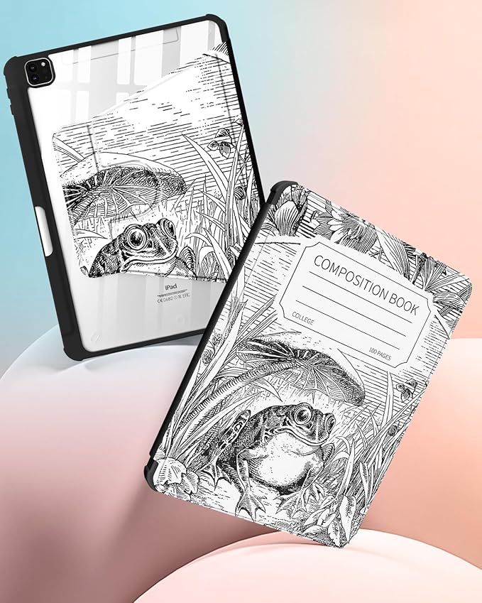 for iPad Air 11 inch Case Air 5th/4th Generation 10.9 Pro 11'' Case Women Girls for Apple Pencil Holder Cute Frog Rotating Folio Cover for iPad Air 11 2024 (M2) 10.9 2022 2020 Pro 11
