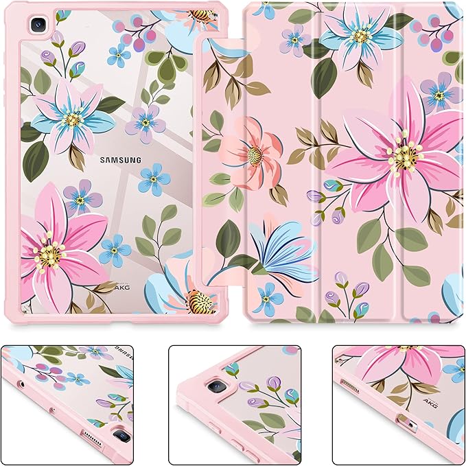 Tuiklol for Samsung Galaxy Tab S6 Lite 10.4 inch 2024 2022 2020Buit in S Pen Holder with Shockproof Protective Cover Clear Transparent Back Shell Auto Wake/Sleep Tones Flowers