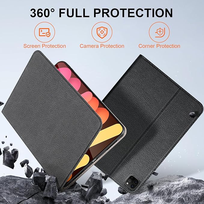 Case for iPad mini 7 (A17 Pro) 2024 iPad mini 6th Generation 2021 Leather Protective Shockproof Smart Cover Adjustable Stand - Auto Wake/Sleep and Multiple View Angles Black