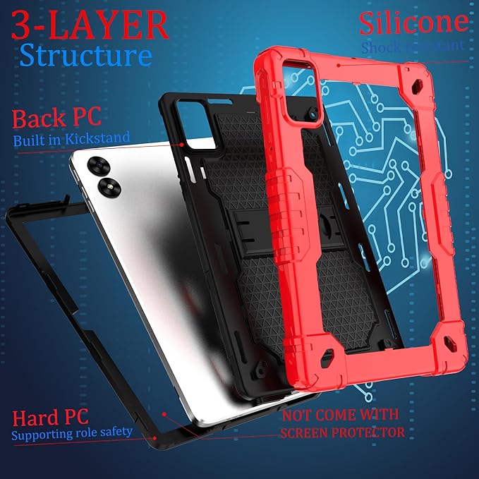 Case for Vortex ZTAB10/T10M PRO 10.1 inch Tablet Hybrid Shockproof Case Built in Kickstand with Screen Protector for Vortex ZTAB 10/T10M PRO 10.1 inch Tablet (Red/Black/2 PCS)
