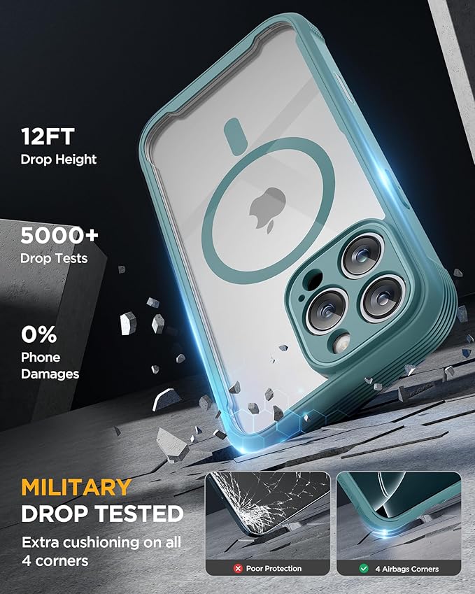 Miracase Magnetic for iPhone 16 Pro Case Full-Body Phone with Built-in Glass Screen Protector [Compatible with MagSafe] Military Drop Proof 16 Pro Cover Bumper 6.3 inch Green