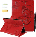 for Kindle Fire HD 10 &amp HD 10 Plus Case 13th/11th Generation 10.1 (2023/2021) Stand Embossed PU Leather Magnetic Wallet Cover with Pencil Holder/Pockets [Auto Wake/Sleep] Red Butterfly