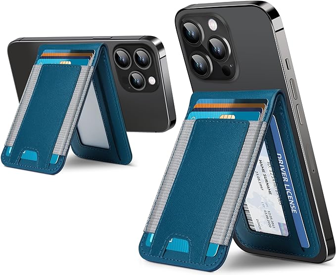 ExtreLife 2-in-1 Magsafe Wallet Open ID Window Magnetic Wallet for iPhone 17/16/15/14 Pro Max/14 Pro/14/14 Plus/13/12 SeriesAdjustable Stand 9 Cards Holder Vegan Leather Blue