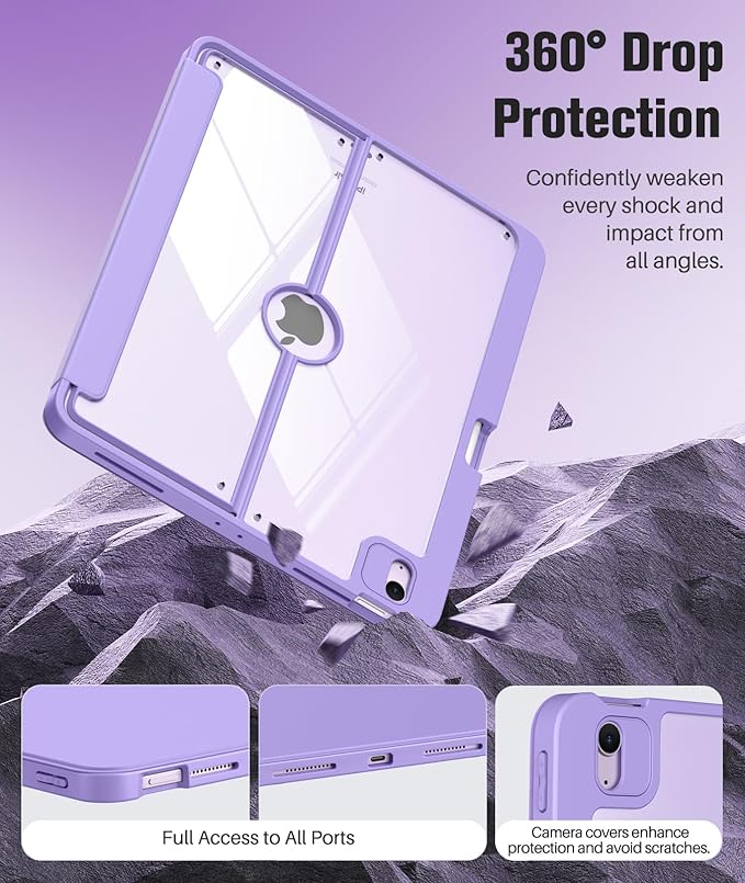 MoKo for iPad Air 13-Inch Case (M4/M3/M2) 2026/2025/2024 with Pencil Holder Heavy Duty 13 Inch iPad Air Case with Screen Protector Clear Back Lens Protector Multi-Angle Magnetic Stand Purple
