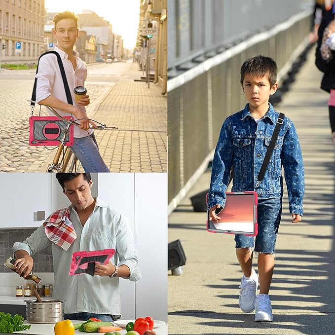 Tablet Case Compatible with Samsung Galaxy Tab S10 FE Plus 13.1 Inch 2025 Model (SM-X620/X626) CaseHeavy Duty Shockproof Rugged Protection Cover Stand &ampHand Strap+Shoulder Strap(Red)