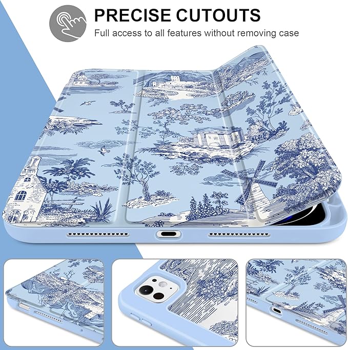 DONGKE for iPad Pro 11-Inch Case (M5 2025 / M4 2024) 6th/5th Generation [Auto Sleep/Wake &amp Pencil Pro Holder] Clear Acrylic Back Smart Trifold Stand Cover Toile Pattern