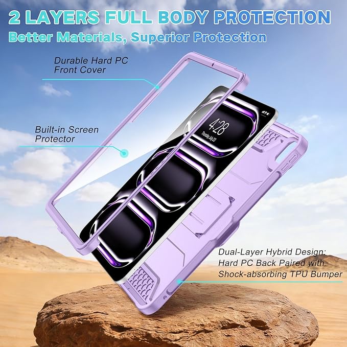 Soke Case for iPad Pro 11 Inch (M5) 2025/ (M4) 2024 with Built-in Screen Protector &amp Kickstand Rugged Full Body Heavy Duty Protective Cover with Pencil Holder - Violet