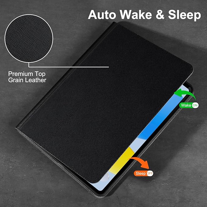 Gexmil Leather Case for iPad (A16) 11th Generation 11 Inch 2025 iPad 10th Generation 10.9 Inch 2022Protective Top Grain Leather Cover Support Auto Sleep/WakeAnti SlipPalm-Print Black