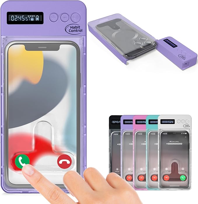 Phone Lockbox - Time Lock Box Cell Phone Locker for Bad Habits Smartphone Jail with Timer Reduce Kids Adults Screen Time Improve Productivity Family Time Container - Purple