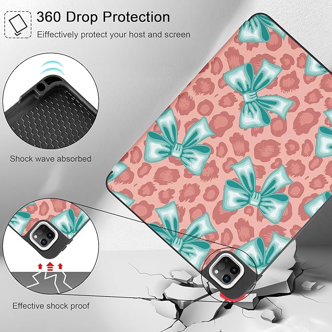 May Chen Case for iPad Pro 11 inch (4th 3rd 2nd &amp 1st Gen) 2022 2021 2020 2018Trifold Stand with Auto Wake/Sleep Soft TPU Protective Stand Back Cover Mint Green Bow