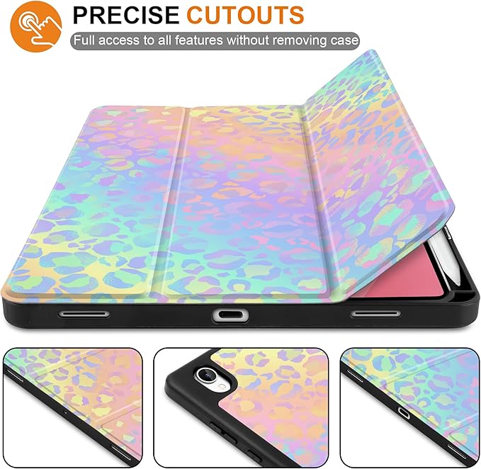 DONGKE Case for Samsung Galaxy Tab S11 5G 11 2025 Model (SM-X730/X736B) Slim Lightweight Trifold Stand Cover with S Pen Holder Auto Sleep/Wake Soft TPU Shockproof Back Colorful Leopard