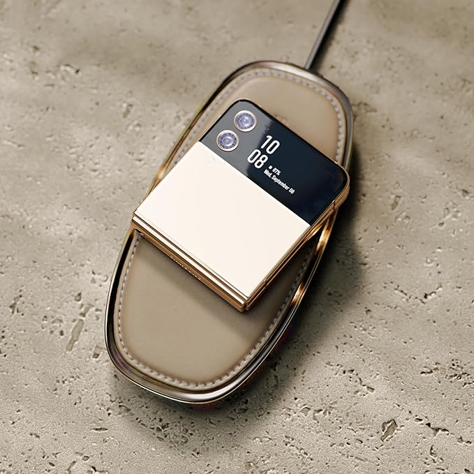 Lunar Artefacts Wireless Charger Lunar Sahara Tan Beige Leather Chrome Plated Brass