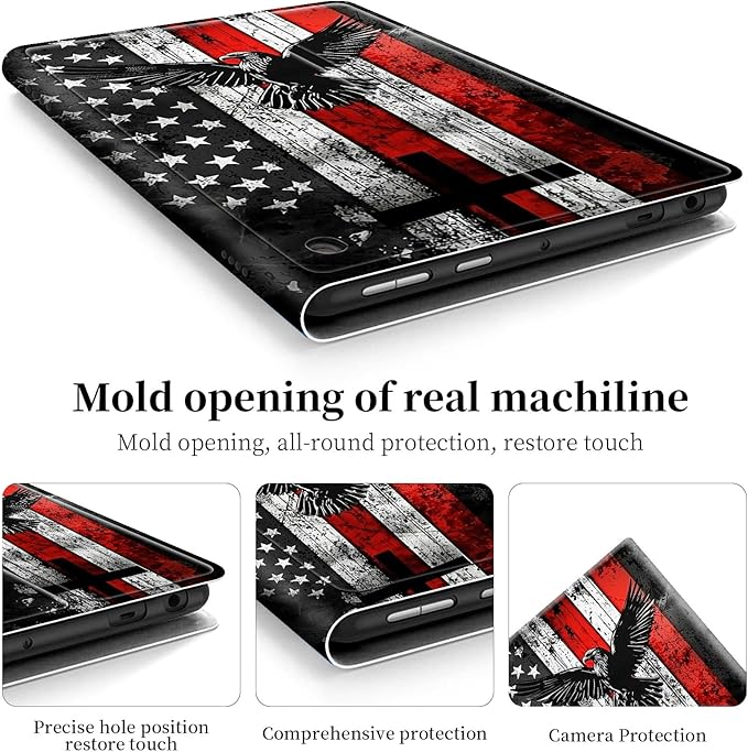 for Fire Hd 10 Tablet Case 11th/13th Generation 2021/2023 ReleaseHybrid Slim Multi-Angles Stand Cover for Kindle Fire HD 10 Plus 11th GenAuto Wake/Sleep-Eagle on USA Flag