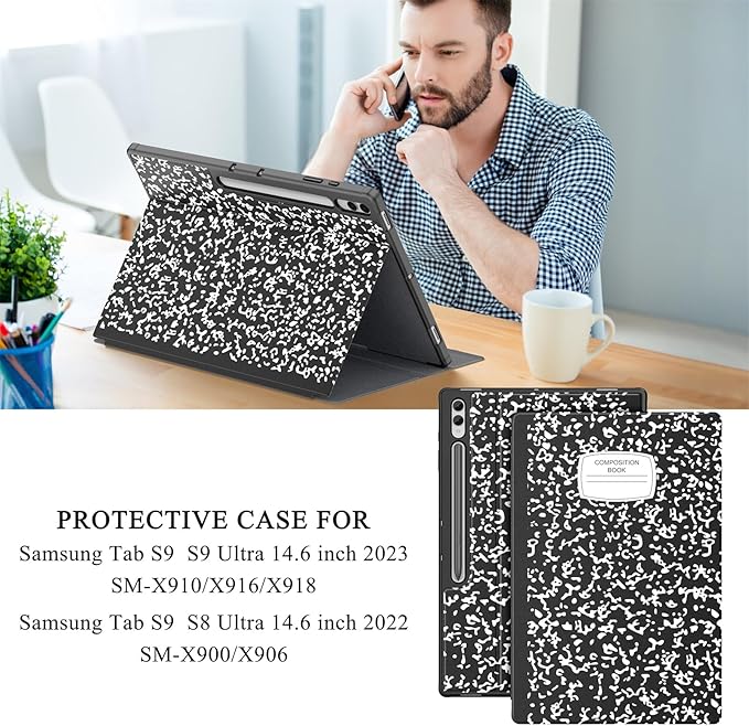 Supveco Case for Samsung Galaxy Tab S10 Ultra/Tab S9 Ultra/Tab S8 Ultra 14.6 Inch with S Pen Holder [Auto Wake/Sleep]Folio Stand Case with Soft TPU Back Cover for Tab S10/S9 Ultra 2024/2023-Book