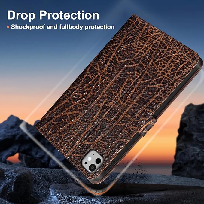 Gexmil Leather Case for iPad Pro 11 Inch (M5/M4) 2025/2024 with Magnetic Closure Adjustable StandProtective Shockproof Leather Smart Folio Cover Auto Sleep/Wake Anti-SlipBuffalo Pattern