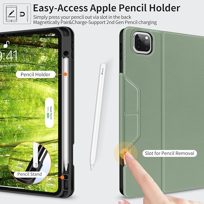 H HOLIMET Case for iPad Pro 12.9 2022 6th/5th/4th/3rd Generation 2021 2020 2018 with Pencil Holder Shockproof Folio Cover for iPad Pro 12.9 inch Auto Sleep/Wake Vegan Leather