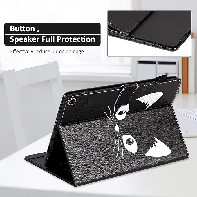 Dteck Case for All-New Fire HD 10 &amp HD 10 Plus Tablet (2021 Release 11th Generation) - Slim Multi-Angle Folio Stand Premium PU Leather Protective Smart Cover with Auto Wake Sleep Black Cat