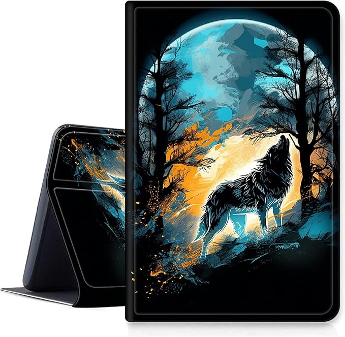 DIGTIALLL Case for iPad A16 11th Generation 11 inch 2025 / i10th Generation 10.9 Inch 2022 PU Leather Smart Premium Stand Protective Cover with Auto Sleep/WakeWolf Howling Moon