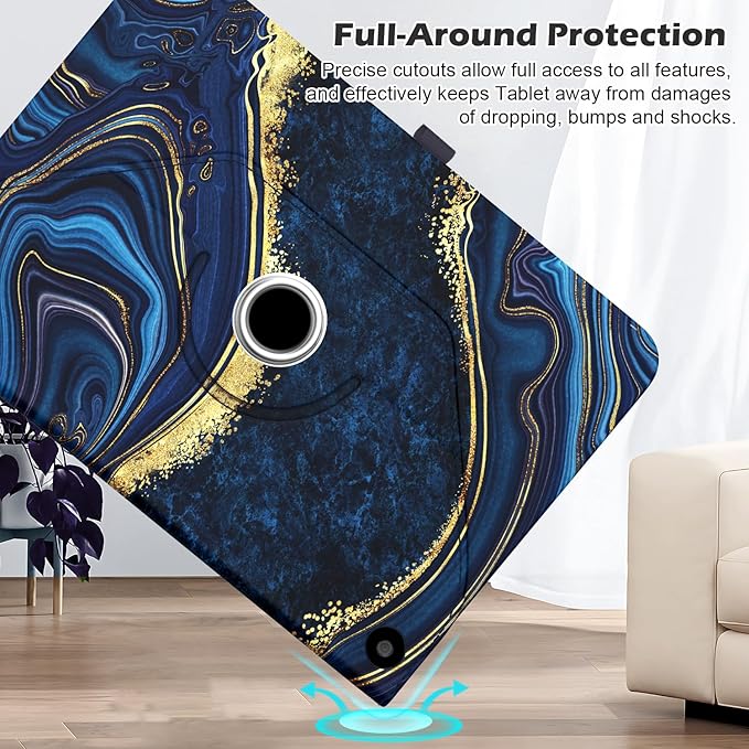 Case for 10 &amp 10 Plus Tablet (13th/ 11th Generation 2023/2021 Released) 360 Degree Rotating Stand PU Leather Cover with Pencil Holder Auto Sleep/Wake Pocket Design Marble Ocean Blue