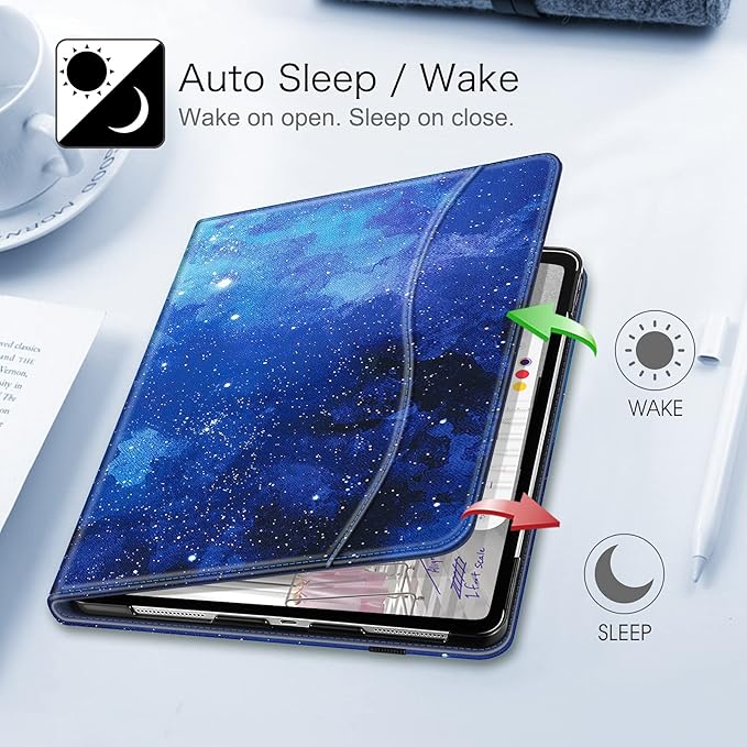 Fintie Folio Case for iPad Pro 12.9 6th Generation 2022 Multi-Angle Smart Stand Cover w/Pencil Holder &amp Pocket Also Fit iPad Pro 12.9 2021 5th &amp 2020 4th &amp 2018 3rd Gen Starry Sky