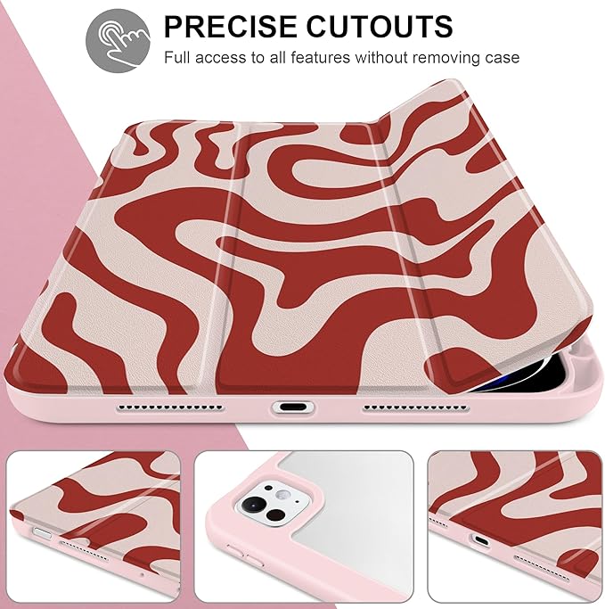 TWOLSKOO Case for iPad Pro 11-inch (M5 2025 / M4 2024) Clear Acrylic Back with TPU Bumper Pencil Holder Trifold Stand Auto Sleep/Wake Red Waves