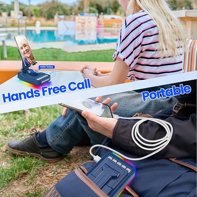 JTEMAN Gifts for Men Women Phone Stand Bluetooth Speaker with Light and Charging Function 360 Rotating Phone Holder Cool Tech Gifts for Dad Mom Husband Unique Birthday Gift Ideas - Blue