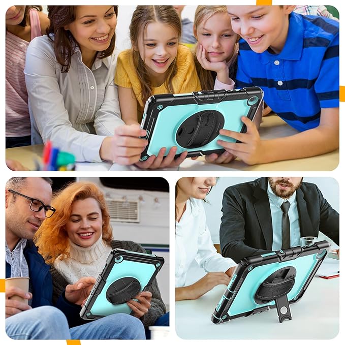 Timecity for Samsung Galaxy Tab A9 Plus Case 11 inch 2024 (SM-X210/X216/X218) Shockproof Sturdy Protection Case with Screen Protector 360° Rotating Stand Handle/Shoulder Strap- Light Blue