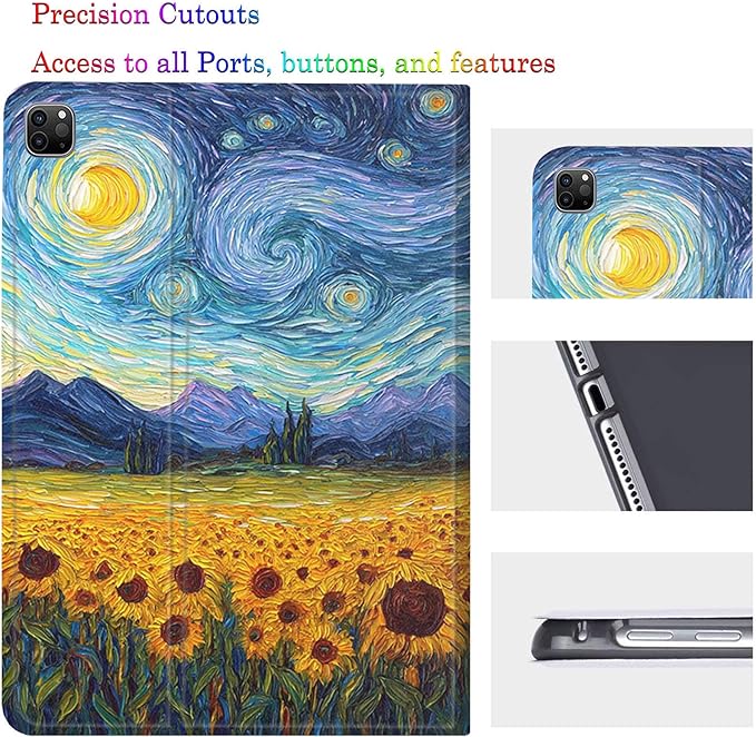 Case for Samsung Galaxy Tab A11 Plus/A9 Plus 11 Inch 2025/2023Adjustable Stand Auto Wake/Sleep Function Full Body Protection Cover - Van Gogh Starry Sky Sunflower