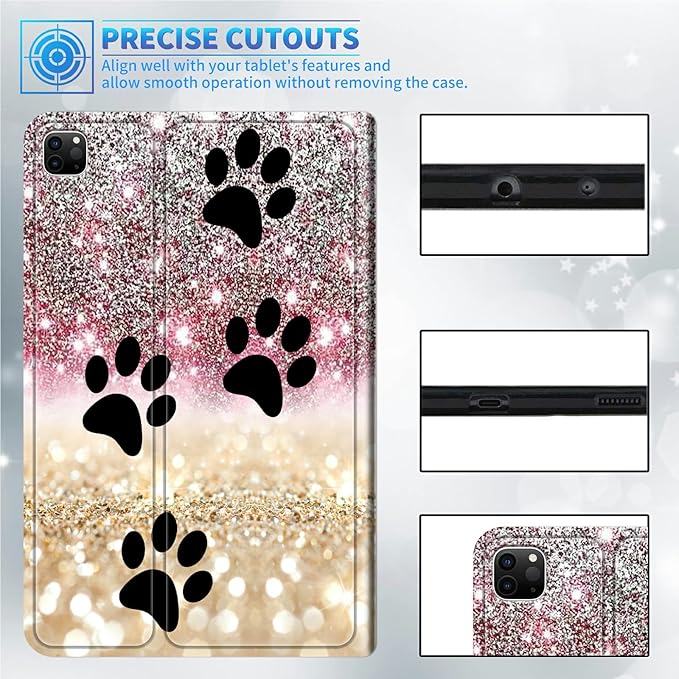 Case for iPad Pro 12.9 6th/5th/4th/3rd Generation 2022/2021/2020/2018 Lightweight TPU Shockproof with Auto Sleep/Wake Cover for 12.9 Inch iPad Pro Black Dog Paw Sparkles