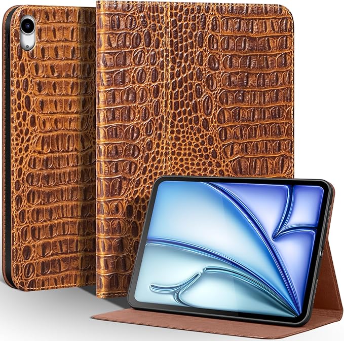 Leather Case for iPad Air 11 Inch M3 2025/ M2 2024iPad Air 10.9 Inch Case 5th/4th Gen. 2022/2020 Full Grain Leather CoverProtective Smart Folio with Auto Sleep/Wake Crocodile Pattern