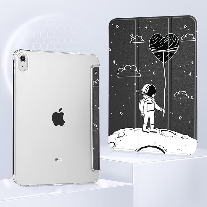 Tuiklol Case for iPad 11 inch A16 2025 Generation 11th / iPad 10.9 inch 2022 10th Gen Buit in Pencil Holder with Shockproof Cover PC Clear Transparent Back Shell Auto Wake/Sleep Astronaut