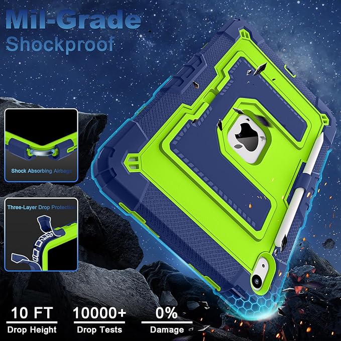 WESOROL Case for iPad A16 11th Generation 11 Inch (2025) iPad 10th Generation 10.9 Inch (2022)i Pad A16 Case Military Grade Shockproof Cases with Pencil Holder Shoulder StrapNavy Green