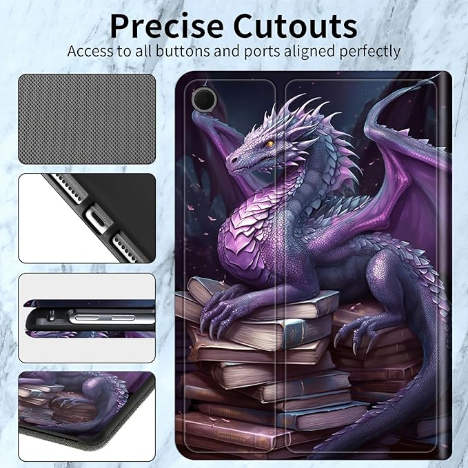 Case for Samsung Galaxy Tab A11+ / A9 Plus 11-Inch (2026/2024) Lightweight Adjustable Stand Folio Cover PU Leather Smart Protective Case with Auto Wake/Sleep Dragon Book Art