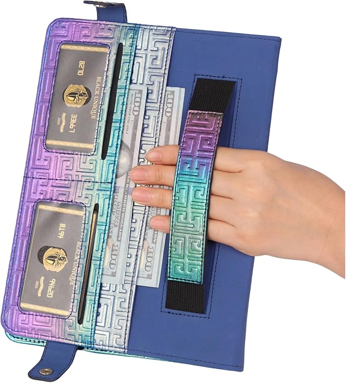 Shiny Case for Samsung Galaxy Tab S10 Ultra/S9 Ultra/S8 Ultra 14.6 Handbag with Pen Holder Techcircle Iridescent PU Folio Envelope Pocket Stand Cover with Hand Strap+Shoulder Strap Shiny Indigo