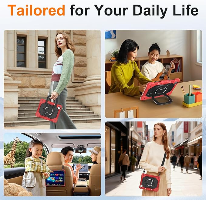 Case for iPad Air 13 Inch Case M4 2026/M3 2025/ M2 2024 Auorld for iPad Air 13 Inch Case M4 2026 Case with Screen Protector 360 Degree Rotating Stand Shoulder Strap Pencil Holder Red Black