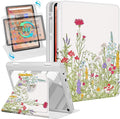 Kidcube for Kindle Fire HD 10/10 Plus Tablet Case - 13th/11th Generation (2023/2021) 10.1 Women Girls Cute Flower Floral Design Rotating Stand Pencil Holder Folio Cases for Amazon Fire HD 10/10 Plus