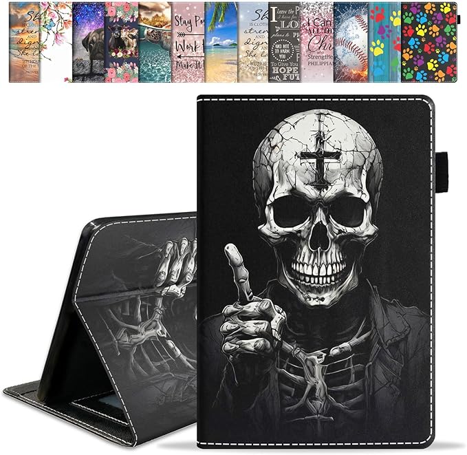 Case for Amazon Kindle Fire HD 10 &amp 10 Plus Tablet 10.1 (13th/11th Generation 2023/2021 Release) - Premium PU Leather Cover with Auto Sleep Wake Funny Skull