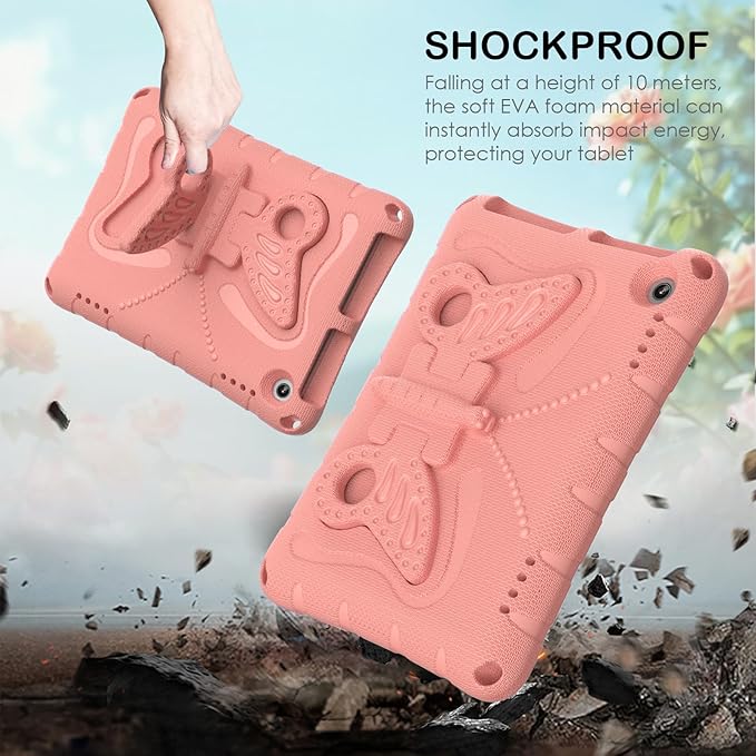 for Kindle Fire HD8 (2020/2022) Kids Girl Tablet Case Butterfly Wings Kickstand EVA Material Light Weight Shockproof Rugged Heavy Duty Kids Case for Kindle Fire HD8 Plus (2020/2022) (Pink)