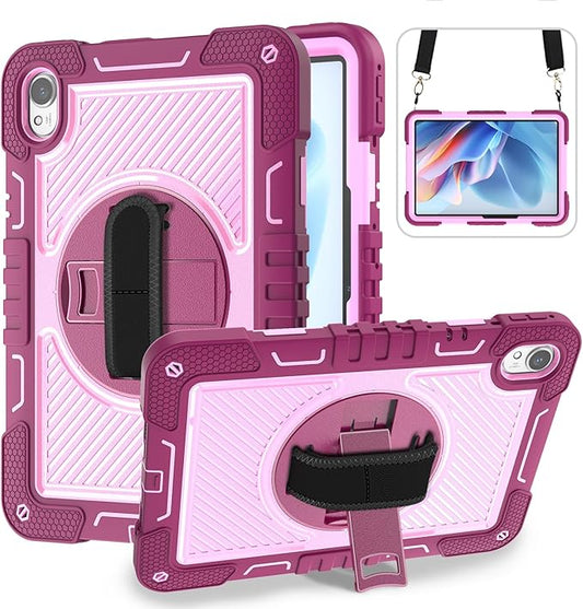 Tablet Case for Huawei MatePad Air 11.5/Huawei MatePad 11.5 S/Huawei MatePad 11.5 Tablet Shockproof Cover with 360° Rotating Stand and Wrist Strap Shoulder Strap Red Rose+Pink