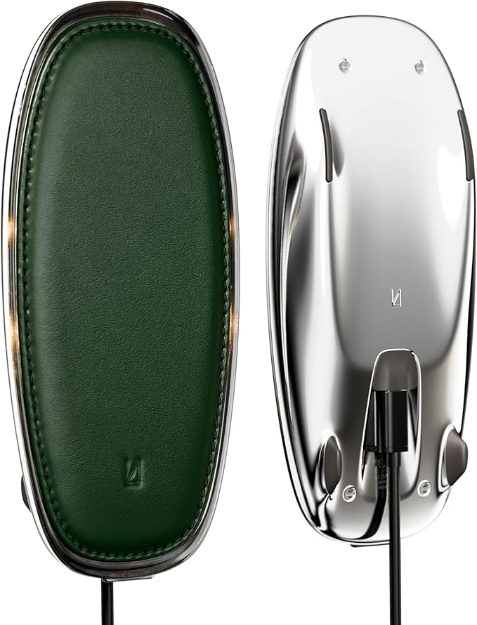 Lunar Artefacts Wireless Charger Lunar Forest Green Leather Chrome Magnetic Charging Pad