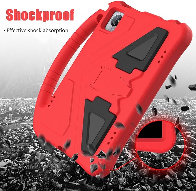 Kids Universal Case for Blackview Tab 8 WiFi 10.1 inch 2023 EVA Foam Stand Handle Cover for Blackview Tab 7 WiFi/OSCAL Pad 60/ DragonTouch Notepad 102/ Teclast P40HD 10.1 Tablets - Red