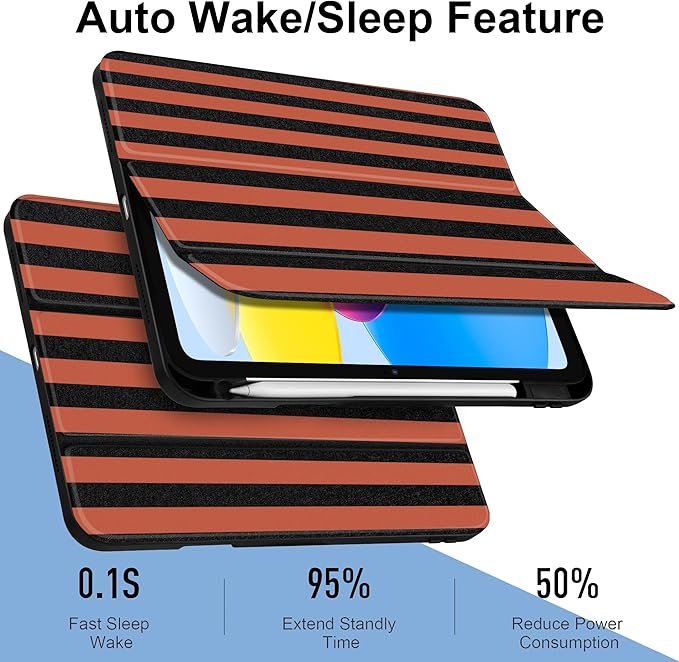 DONGKE Case for iPad (A16) 11th Generation 11 inch 2025 &amp iPad 10th Gen 10.9 inch 2022 [Built-in Pencil Holder] Clear Acrylic Back Trifold Stand Smart Cover Auto Sleep/Wake Orange Stripes