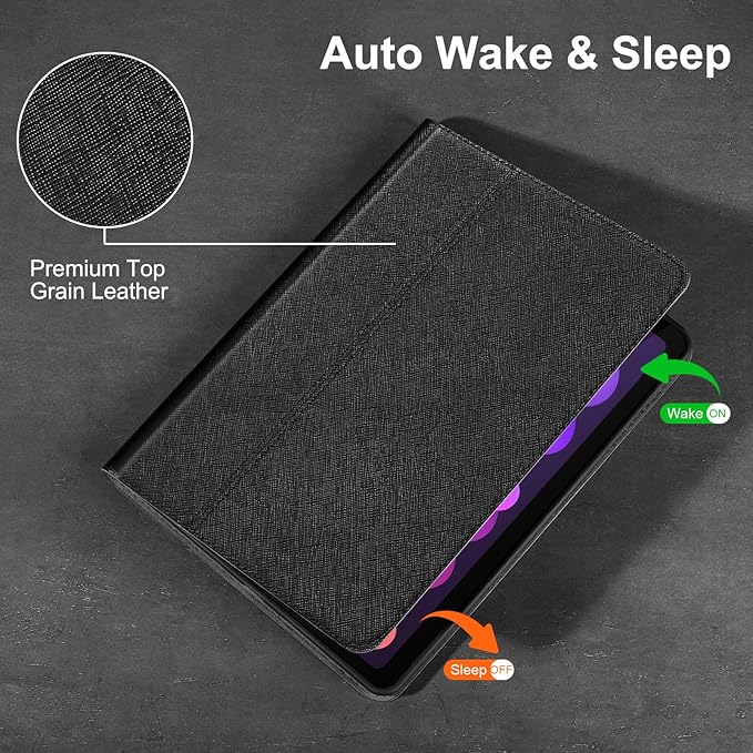 Gexmil Leather Case for iPad mini 7 (A17 Pro) 2024 / iPad mini 6 Generation 2021 8.3 InchPremium Cowhide Cover with Adjustable Stand Auto Wake/SleepPalm-Print Black